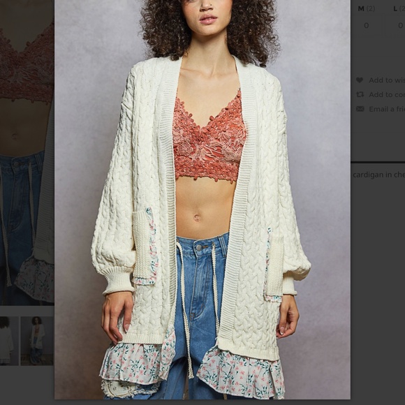 Pol “ Brea ” POL Long Sleeve Chenille Cardigan with Floral Print Contrast - Picture 3 of 7